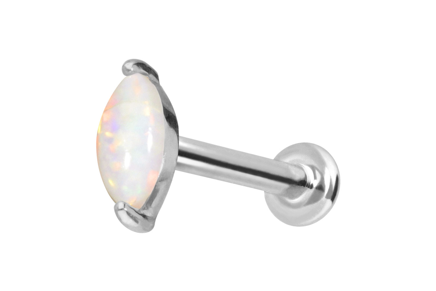 14 Karat Gold Labret Piercing mit Innengewinde OVALER SYNTHETISCHER OPAL
